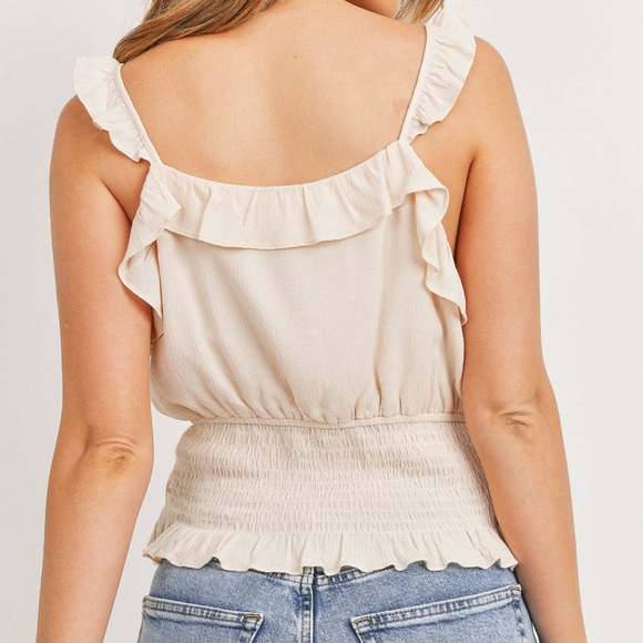 NWT Cream Ruffle Tank Top With Smocked Waist - Picture 5 of 7